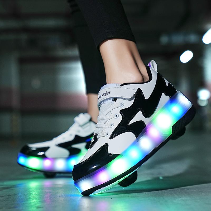 27-40 Kid's Lighting Sneakers Rubbing Shoes Children's Shoes Solid Milky Patch Can Charging Lantern Shoes