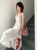 Women's White V-Neck Floral Short-Sleeve Long Dress - Spring/Summer 2026 Beach Vacation Style