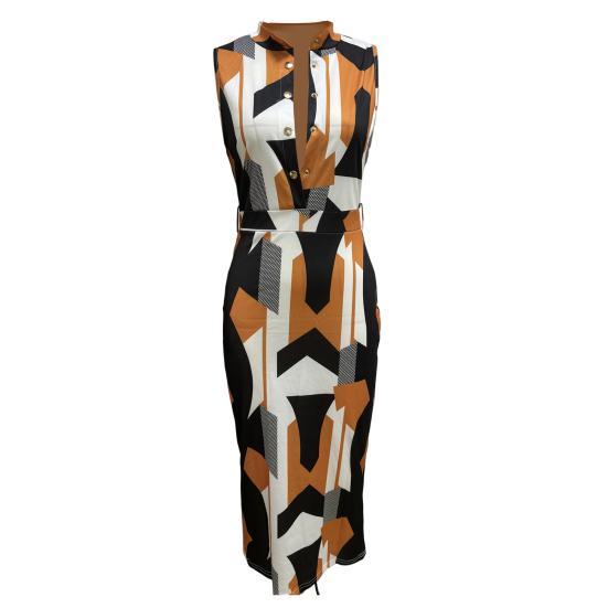 Γυναικείο Φόρεμα για Μετακίνηση Στενή Εφαρμογή με Ζώνη και Ψηλή Μέση, Στάσιμο στο Στάθμη, V Λαιμόκοψη, Αμάνικο, Μισό Μονόπετο, Θήκη OL, Μέχρι το γόνατο, Επίσημο Γραφείο