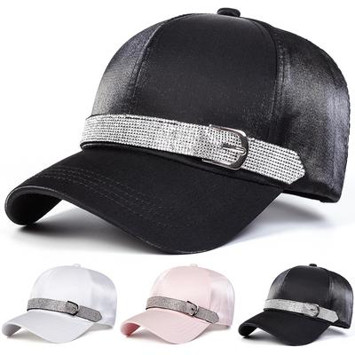 Men Solid Color Baseball Cap with Bling Rhinestone Decor Outdoor Adjustable Sunscreen Leisure Hat Spring Autumn Travel Tourism Beach Vacation
