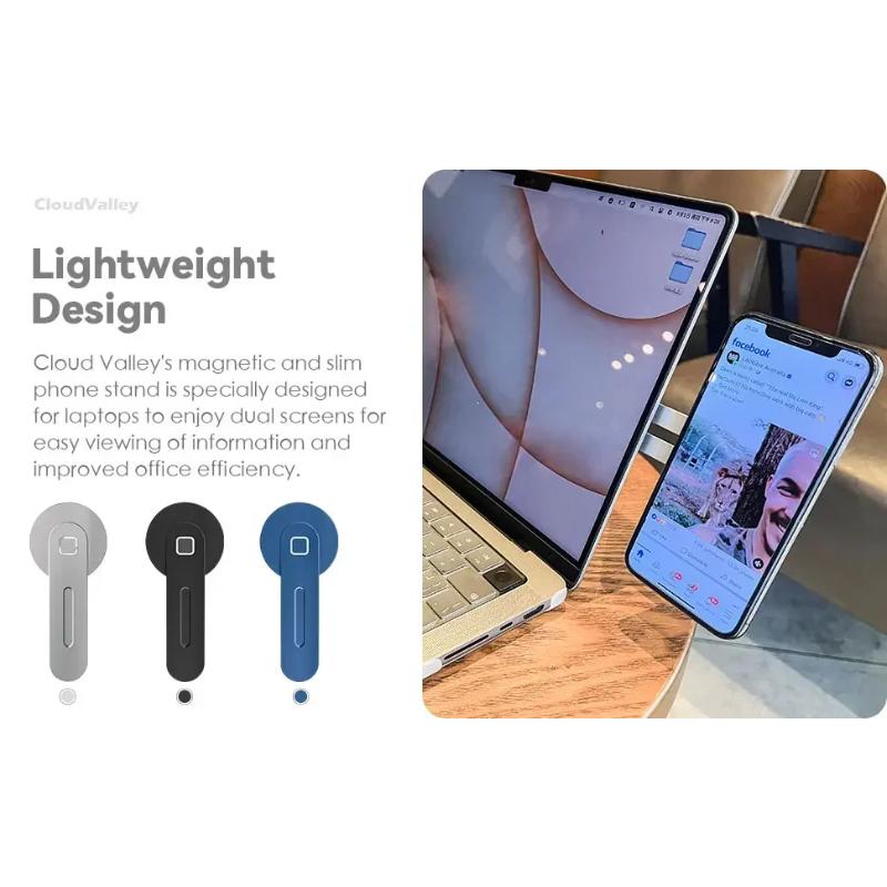 Magnetic Laptop Phone Holder Computer Monitor Side Cell Phone Slim& Foldable For iPhone 14 13 12 Series Case and All Phone