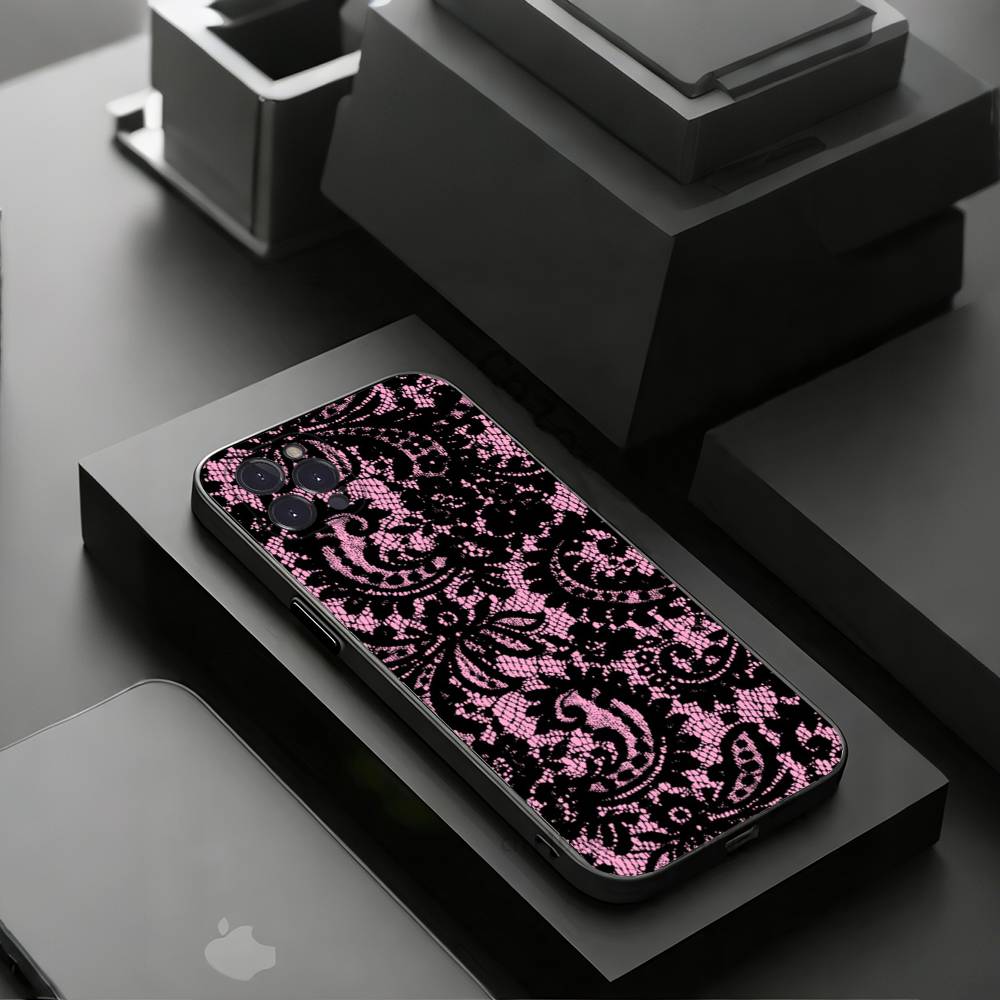 Black lace print New Hot Phone Case For iPhone 17 16 15 14 13 12 11 Pro Xs Max Mini Plus Antislip Shockproof Hard