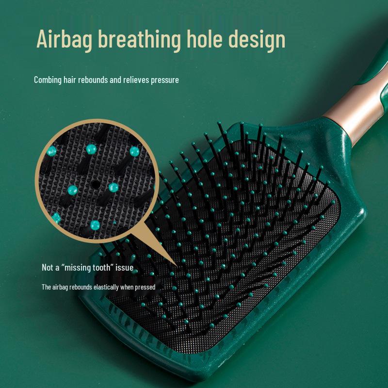 Dark Green Air Cushion Massage Comb for Straight & Curly Hair - Negative Ion Technology