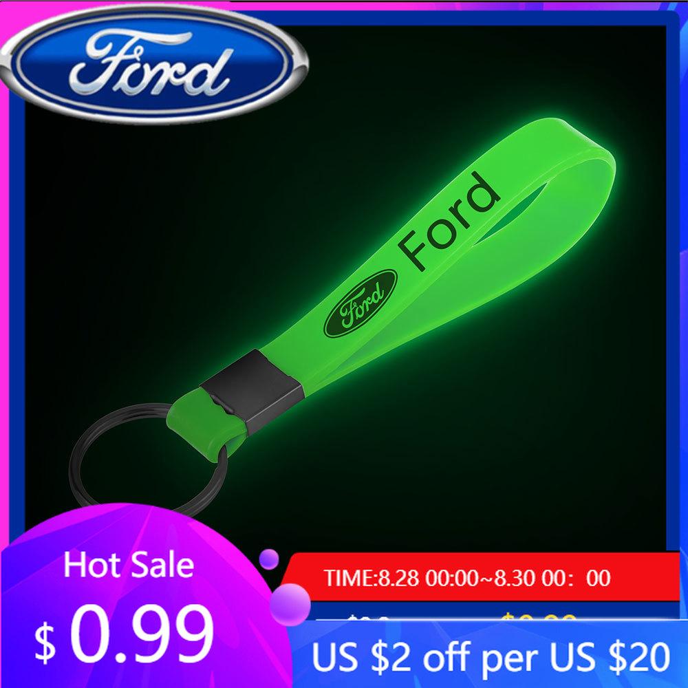 New 2026 Car Sticker Luminous Keyring Rubber Pendant Strap Keychain Car Logos Accessory For Ford Fiesta Focus 2 MK4 Mustang Rang