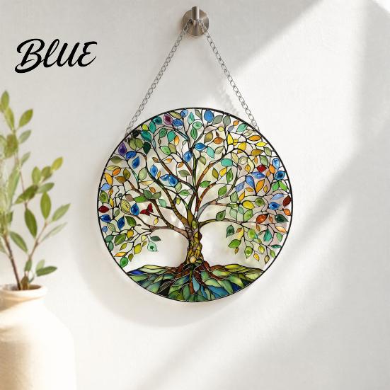 Acrylic Window Sun Catcher Tree of Life Round Hanging Sign Stained Glass Suncatcher Decoration Decoration Wall Ornament for Indoor Outdoor