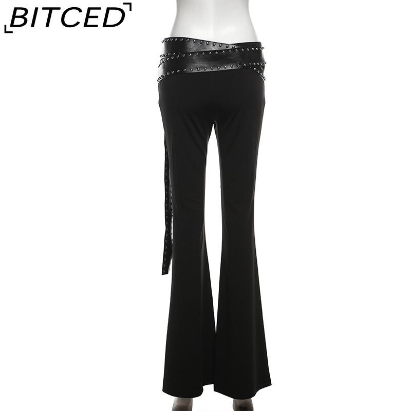 BITCED Summer Women's Solid-Color Slim-Fit High-Waisted Streetwear Casual Straight-Leg Slightly Flared Pants