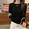 Koreanischer Imitatwoll-Innenlayer-Pullover Herbst und Winter Neu College-Stil Slim Langärmeliges Gestreiftes Oberteil für Damen
