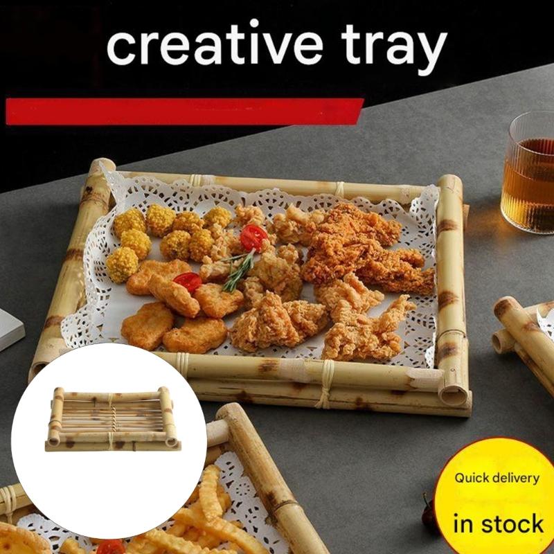 Handwoven Bamboos Serving Tray For Restaurants Hotels And Family Gatherings Sturdy Easy To Cleaning