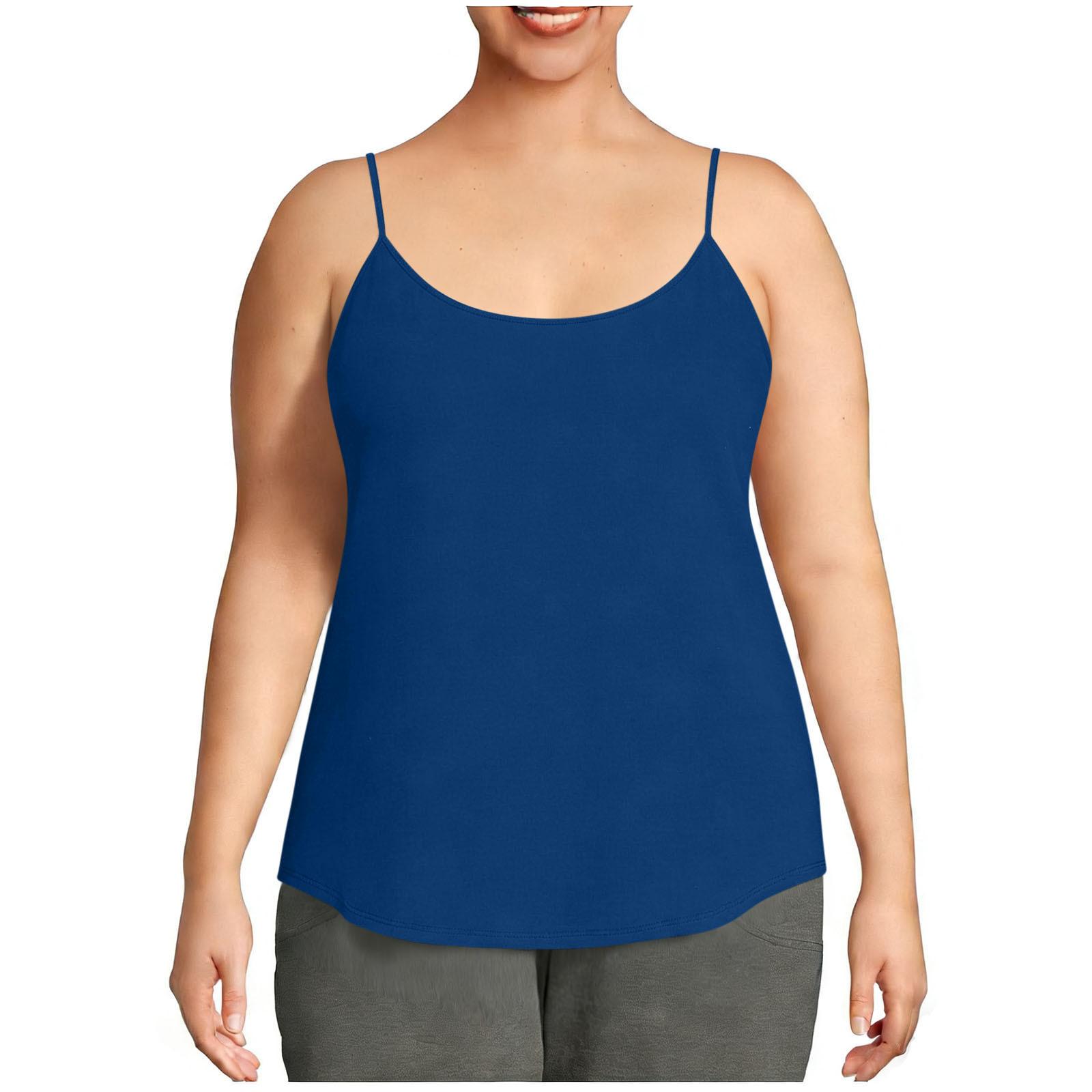 Женская модная круглая шея большого размера без бретелек без рукавов повседневная футболка L синий