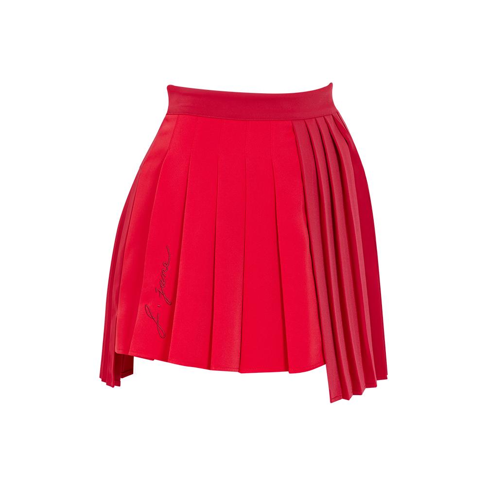 J Jane Asymmetrical Color Block Pleated Skirt (Rose Red)