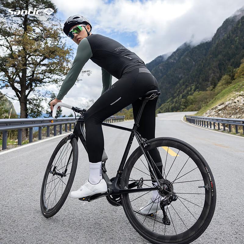 Sendike Santic Autumn And Winter Road Bike Fleece Cycling Long Pants Warm Bicycle Trousers, Luobi, Black, XL