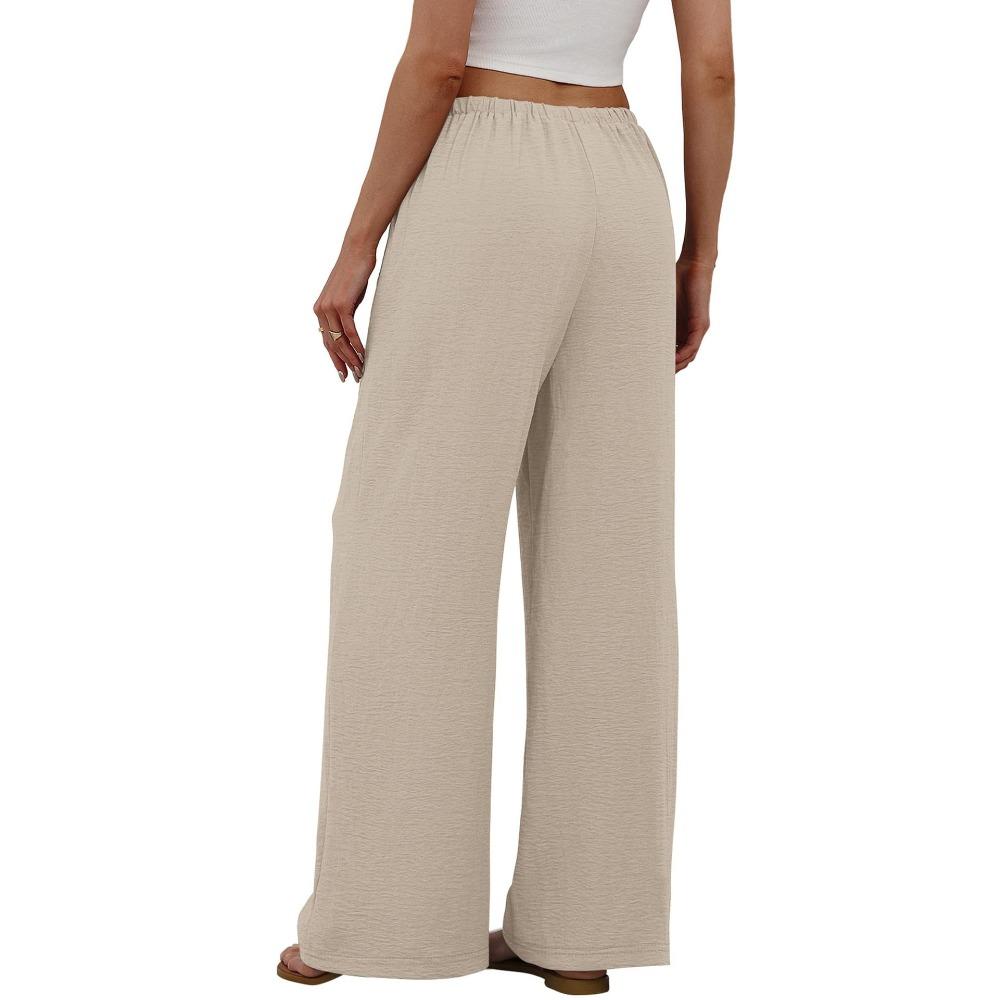 New summer casual women’s drawstring, loose-fitting, slimming, plain-coloured wide-leg trousers