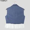INCERUN Two Pieces Sets Men Sleeveless Lace Hem Thin Short Vest Patchwork Long Straight Pants Outfits