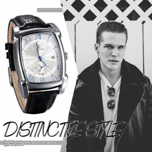 JEWELRYWE Men's Watch with Leather Strap, Calendar, 3ATM Water Resistance, Roman Numerals, Analog, Japanese Quartz Movement, Square Case, Business/Cas