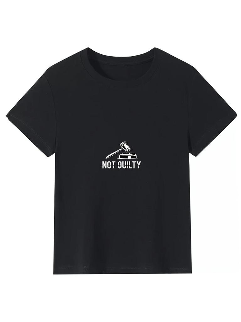 Unisex Plus Size Graphic Tshirt Judge Gavel Not Guilty Minimalist Print Black Crew Neck Loose Fit Tee Fashionable Casual Stateunisext Clothing