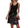 Women's Summer V-neck Casual Beach Vacation Retro Floral Print Sleeveless Patchwork Dress