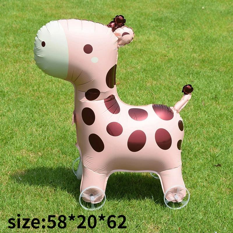 4D Dinosaur Dog Cat Standing Foil Balloons Animals Walking Balloon with Wheel for Kids Birthday Party Decoration Baby Shower