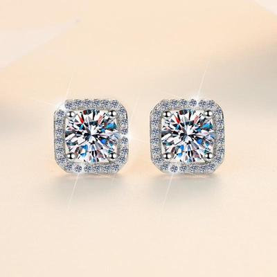 S925 Sterlingsilber Klassische Moissanit Quadratische Steckerohrringe für Damen