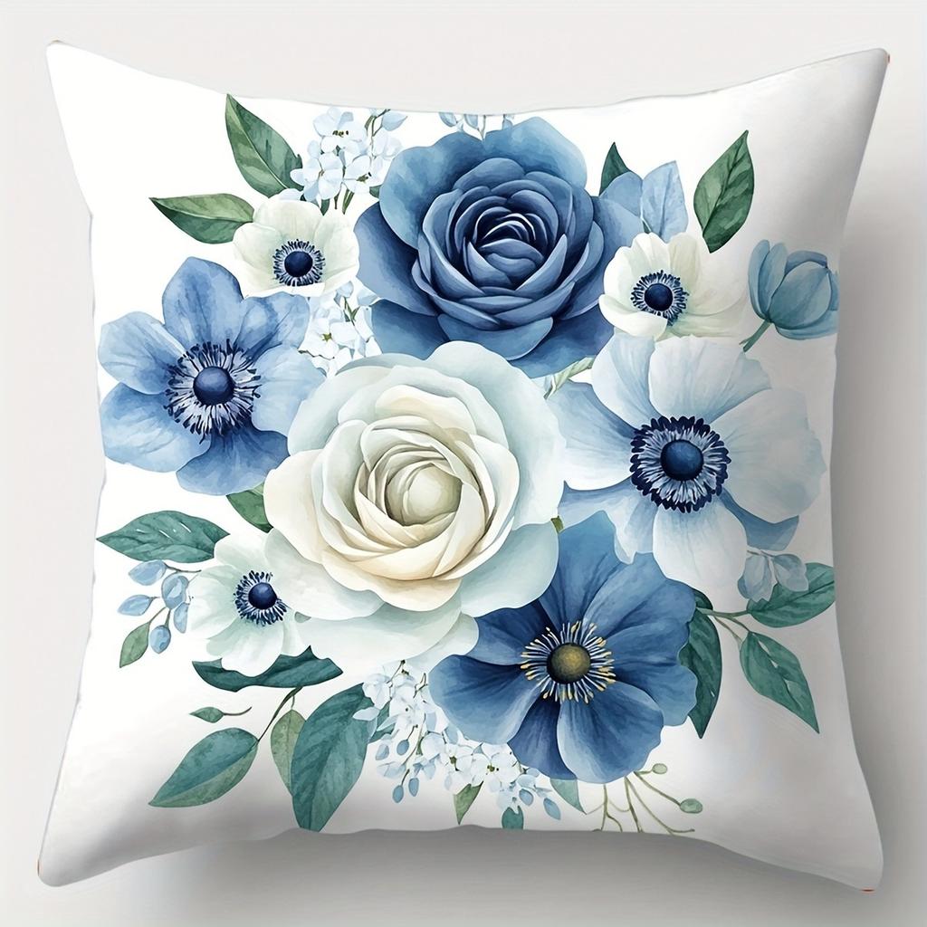 Assorted Blue Flowers Print Home Decor Pillowcases Bedroom Living Room Sofa Decoration Polyester Cushion Covers With Zipper
