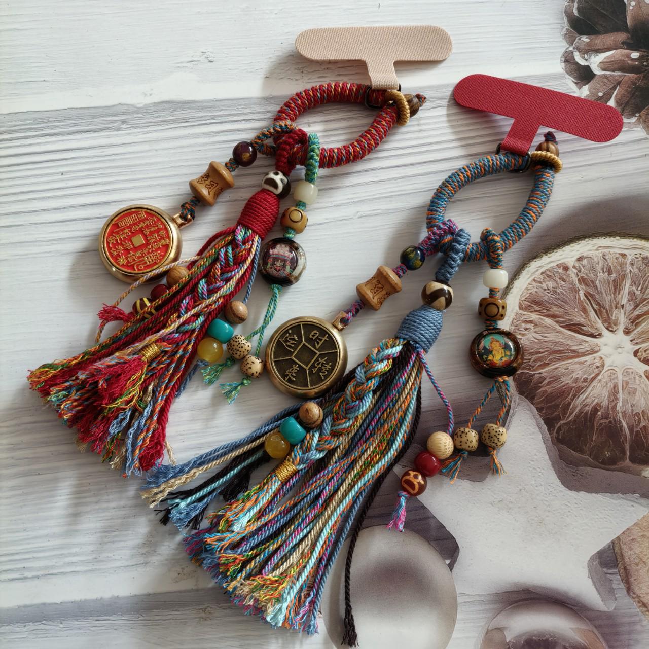 Тибетский кисточка Счастливая монета Брелок для телефона и подвеска для сумки Брелок 312-2