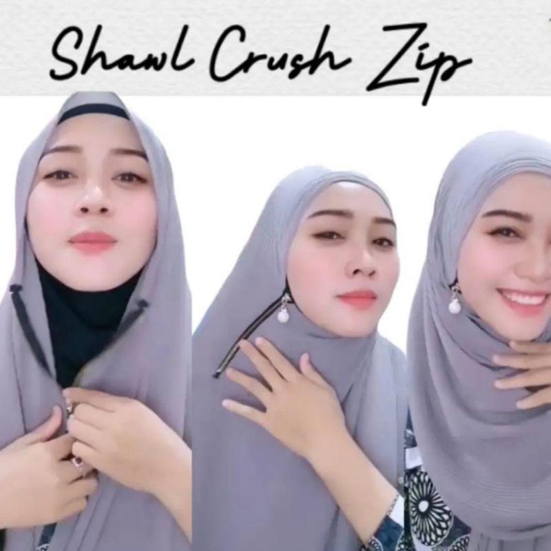 Muslim Hijab Scarf With Zipper Plain Bubble Chiffon Ready To Wear Veiled Hijab Wrap Solid Shawls Headscarf Turban Ramadan