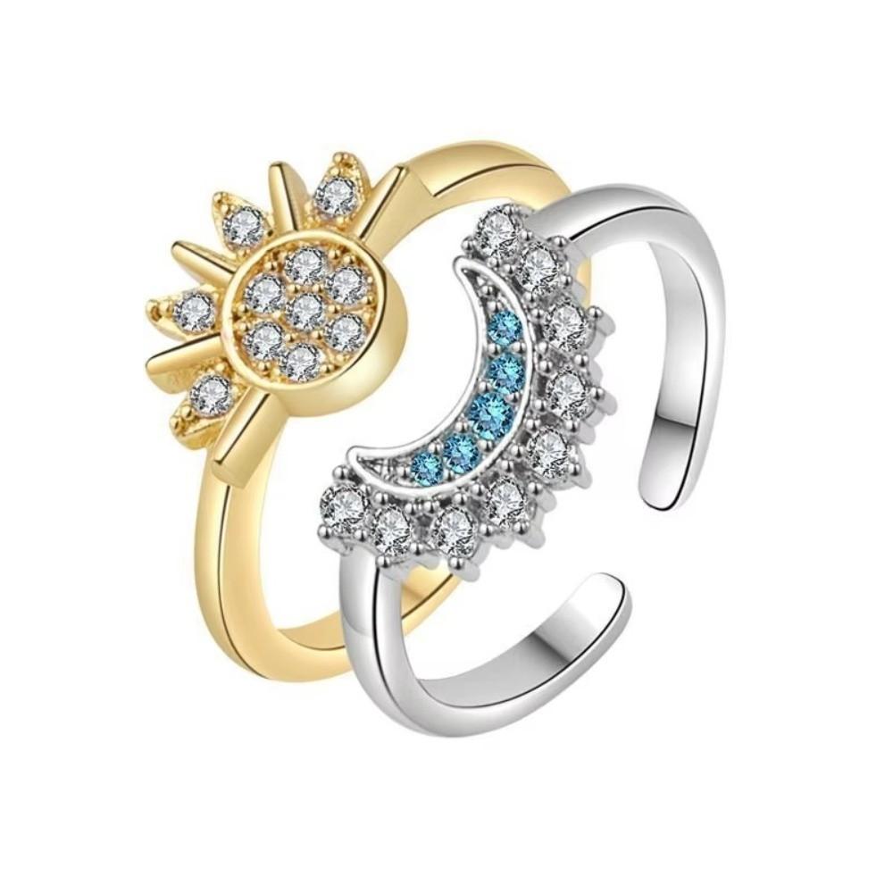 Zircon Rhinestone Sun Moon Necklace 2Pcs Set Couple Necklace Set for Gift Giving