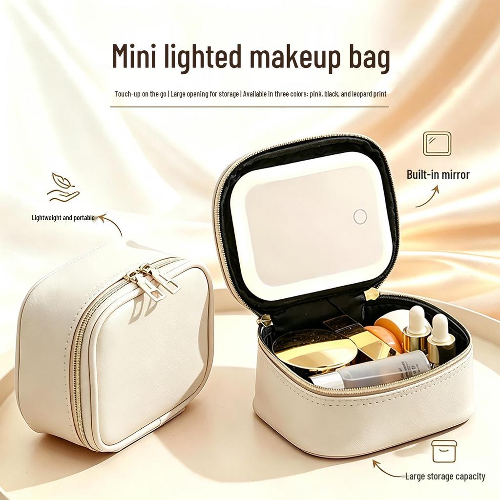 Portable Waterproof LED Mirror Makeup Bag - Mini Travel Beauty Storage