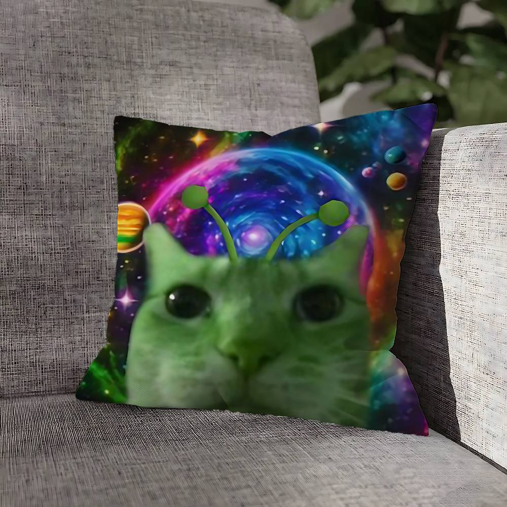 Cute Funny Rainbow Alien Cat Pillow Case For Sofa Decor Car Office Room Printing Cushion Cover Decorations and Protector