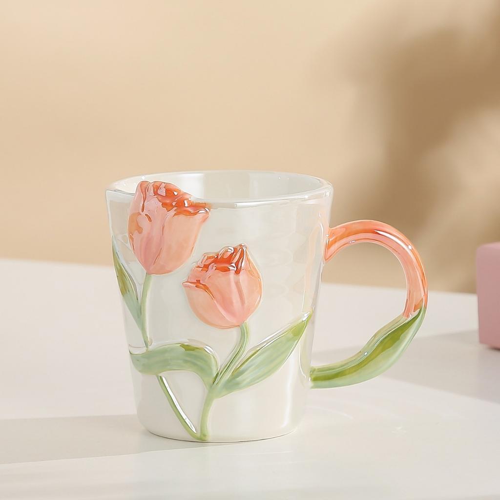 Creative Hand Painted Tulip Mugs High Appearance Level Ins Style Ceramic Cups  Niche Design Sense Drinking Cups and Coffee Cups