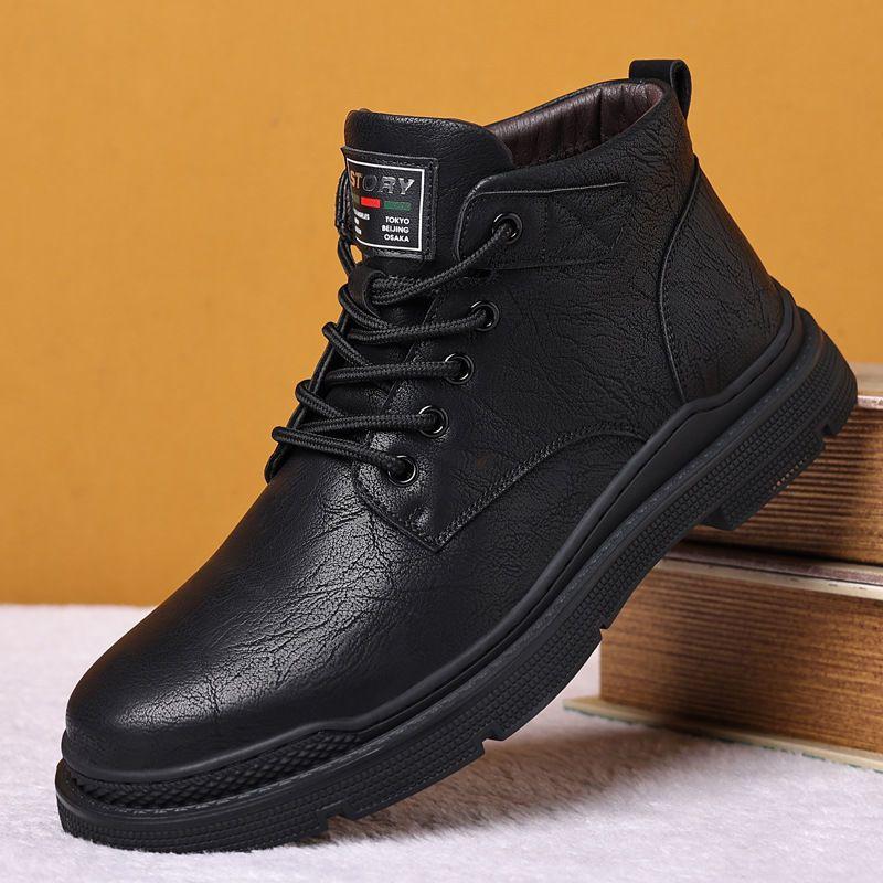 Casual Formal FootwearMen's Leather Shoes New In Winter Men Boots Warm Plush Lace-up Ankle Boots Comfy Office Work Shoes