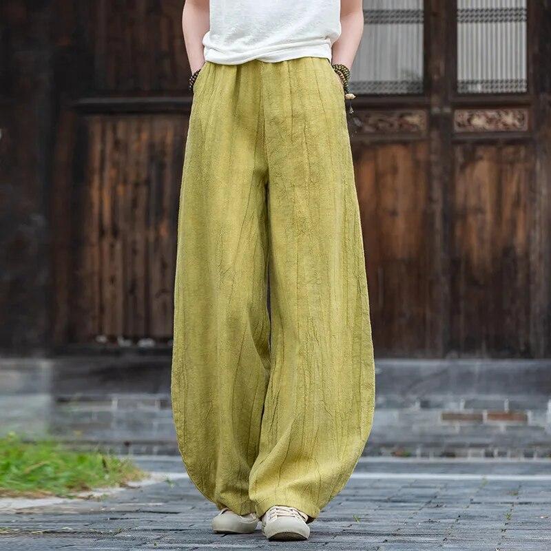 Johnature Women Vintage Tie-dye Bloomers Pants Elastic Waist Loose Spring Trouser Casual Women Long Pants