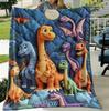 1pc Colorful Dinosaur Cartoon Theme Flannel Blanket| Dark Blue Night Background Matching 3D Style Dinosaur Digital Printing