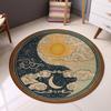 Runder Yin Yang Sonne Mond Taiji Muster Teppich Rutschfester Kreis Teppich mit Wolken Design für Meditationsraum Heimdekoration Blau Gelb