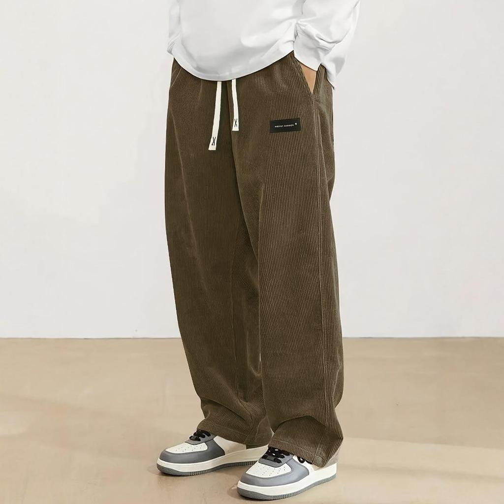 European Men's Corduroy Loose-Fit Casual Pants - Comfortable Autumn Trousers with Logo