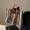 Borse Dolci a Strisce in Tela ad Alta Capacità per Donna Borsa da Lavoro Standard a Contrasto di Colore alla Moda Nuove Borse a Spalla Versatili
