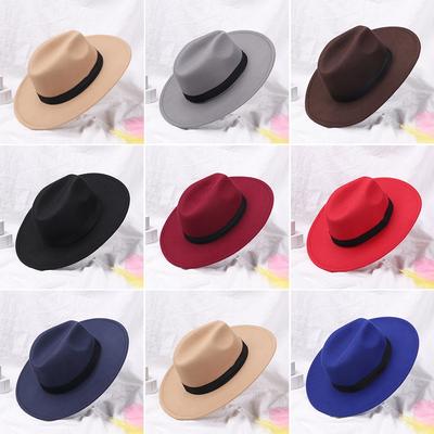 Vintage Women Men Dress Dance Party Wide Brim Woolen Cowboy Hat Fedora Hat Jazz Cap Panama