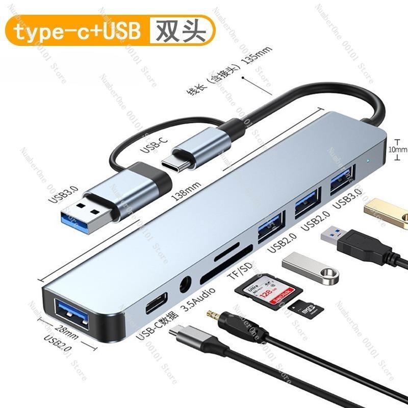 8-in-1 Multi-functional SD/TF Card Reader Docking Station with Dual Type-C Connectors,expands Laptop Mobile Device Data Access
