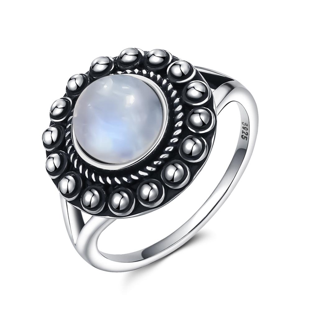Vintage 925 Sterling Silver Natural Moonstone Rings Bohemia Oval Shape Retro Ring Gifts Fine Jewelry for Women Men