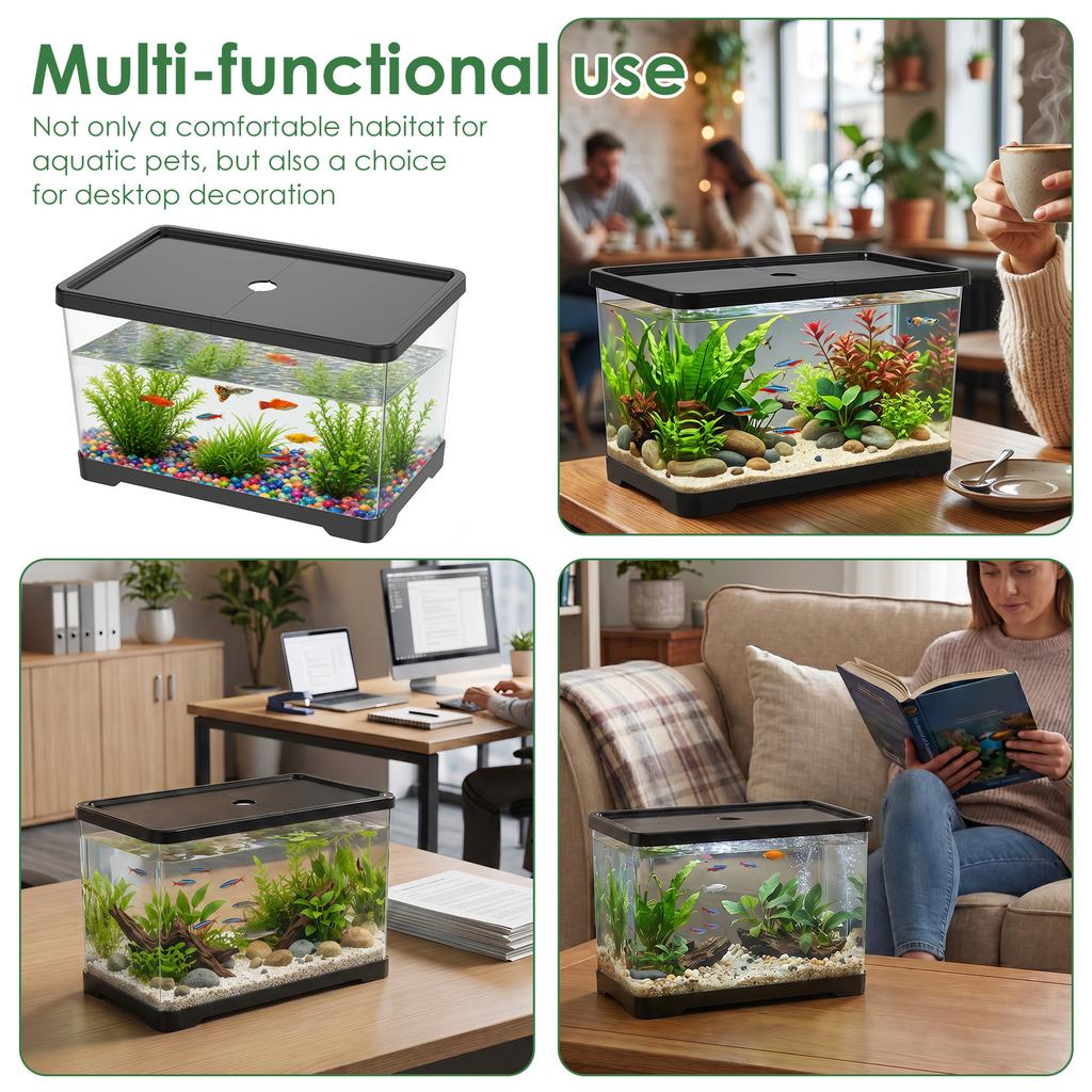 Clear Fish Tank Shatterproof PC Rectangular Small Aquarium with Lid Reptile Terrarium Breeding Tank Habitat Cage for Home Decor