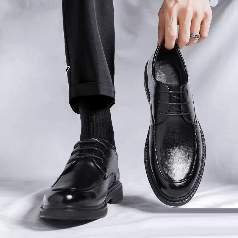 Leather shoes men's shoes formal wear British casual soft-soled green dating men's shoes