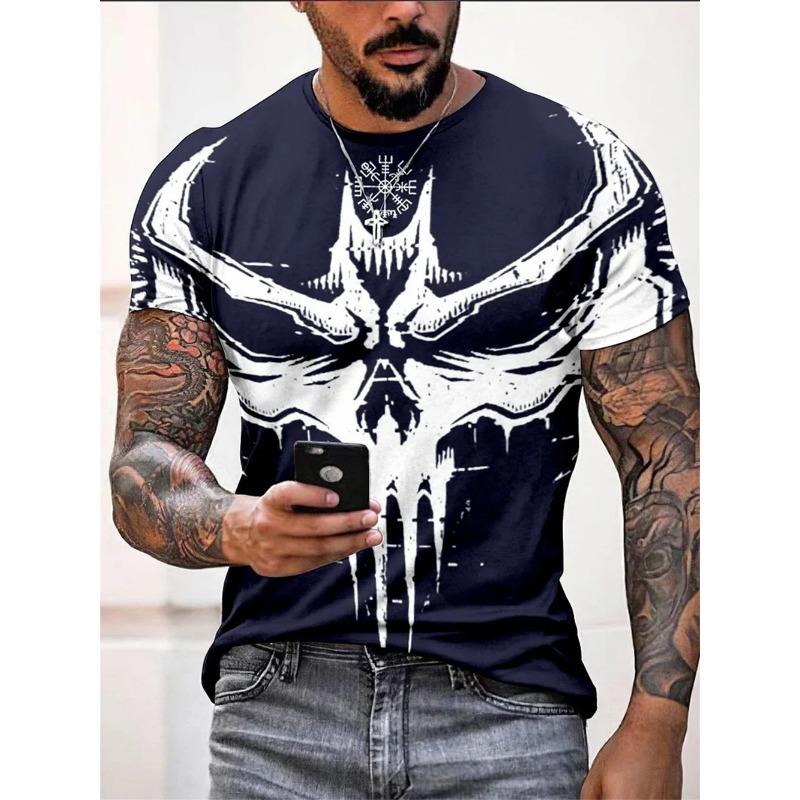 3D Gothic Totenkopf Print Herren T-Shirts Sommer Outdoor Lässig Rundhals Kurzarm T-Shirts Kreatives Persönlichkeitsdesign Herrenkleidung