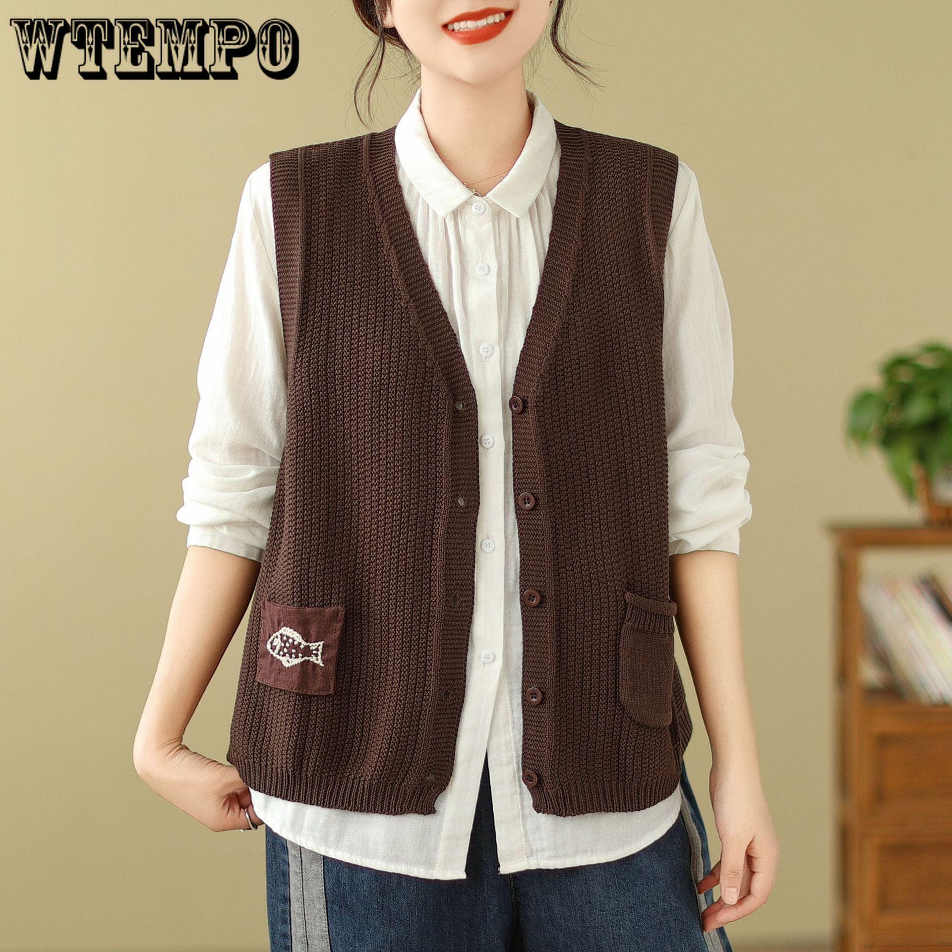 

Жилет-свитер, женский однотонный свободный трикотажный жилет с V-образным вырезом, винтажный лейбл, однотонный кардиган-жилет One Size коричневый
