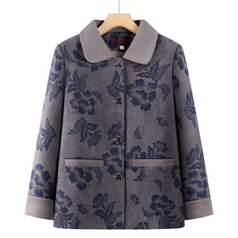 Medium Old Man Autumn Clothes Women's Coat Spring and Autumn Top 0 Old Man Clothes Wife Top Lapel