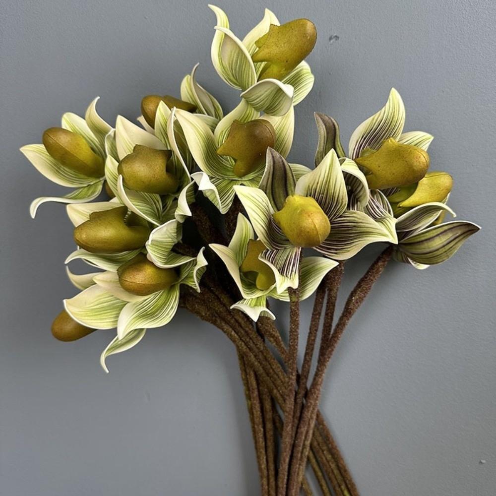 Real Touch Artificial Slipper Orchid Lifelike Single Branch Simulation Orchid Realistic Silk Orchid Flower Indoor Potted