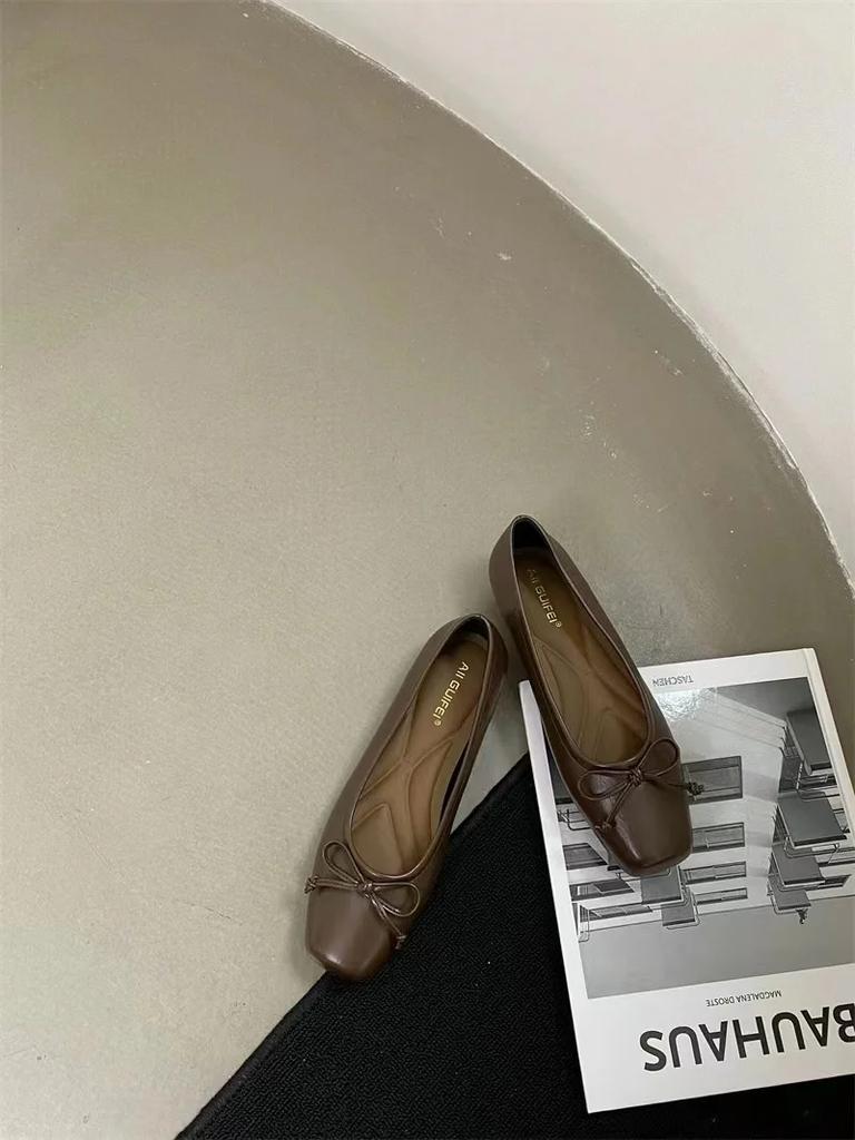 Bowtie Flat Shoes Women Ballerinas Square Toe Slip On Ballet Flats Lazy Loafers Ladies Casual Comfort Shoes 2025