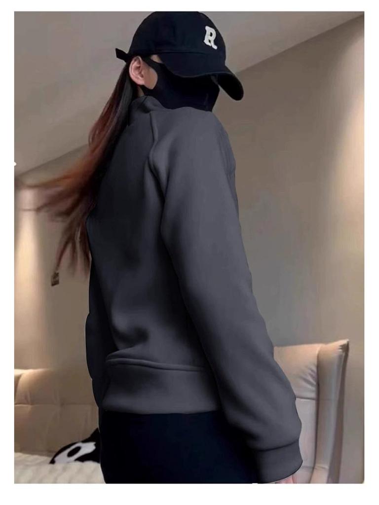 Damen Schwarze Fleecegefütterte Slim Fit Windjacke, Herbst/Winter 2025, Stehkragen, Normale Schulter.