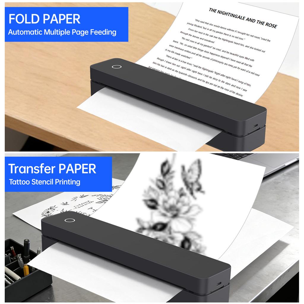 Drukarka termiczna do szablonów tatuażu A4 z obsługą papieru do transferu tatuażu, aplikacja BT dla papieru termicznego 107 mm/210 mm/216 mm/ US Letter