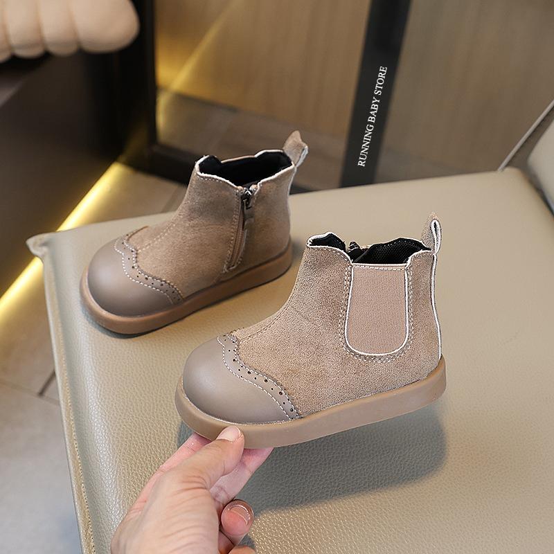 

England Style Retro Black Coffe Khaki Kids Shoes for Boys Pretty Baby Girl Chelsea Boots Non-slip City-friendly Boots I09058 21 хаки