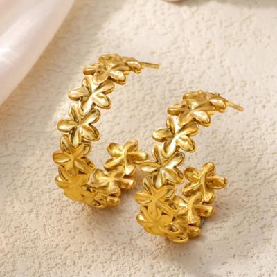 Fashion Flower Hoop Earrings For Women Gold Color Stainless Steel Flower Earring Trendy Wedding Party Aesthetic Jewerly Gift