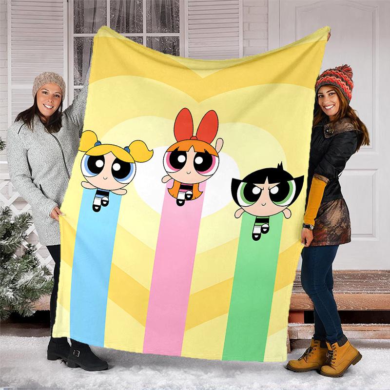 1pc Powerpuff6 Theme Blanket - Digital Print, Polyester, Cozy for All Seasons, Perfect for Outdoor, and Travel